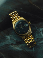 ROLEX 18K Solid Gold Oyster Perpetual Datejust Black Gloss Dial 1965s