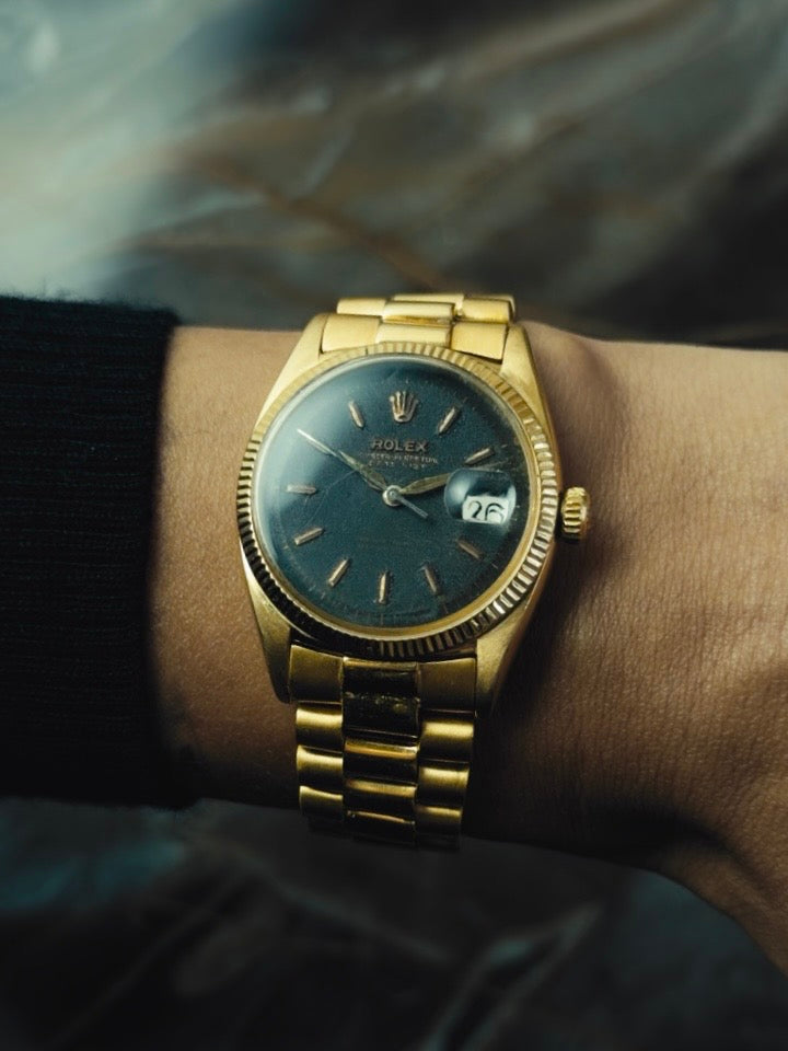 ROLEX 18K Solid Gold Oyster Perpetual Datejust Black Gloss Dial 1965s