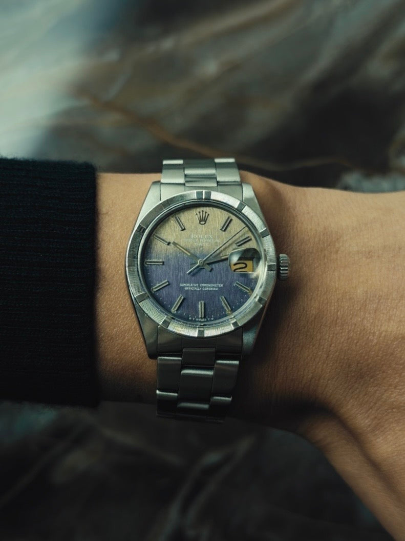 ROLEX Oyster Perpetual Date PurpleGrey tropical dial 1978s
