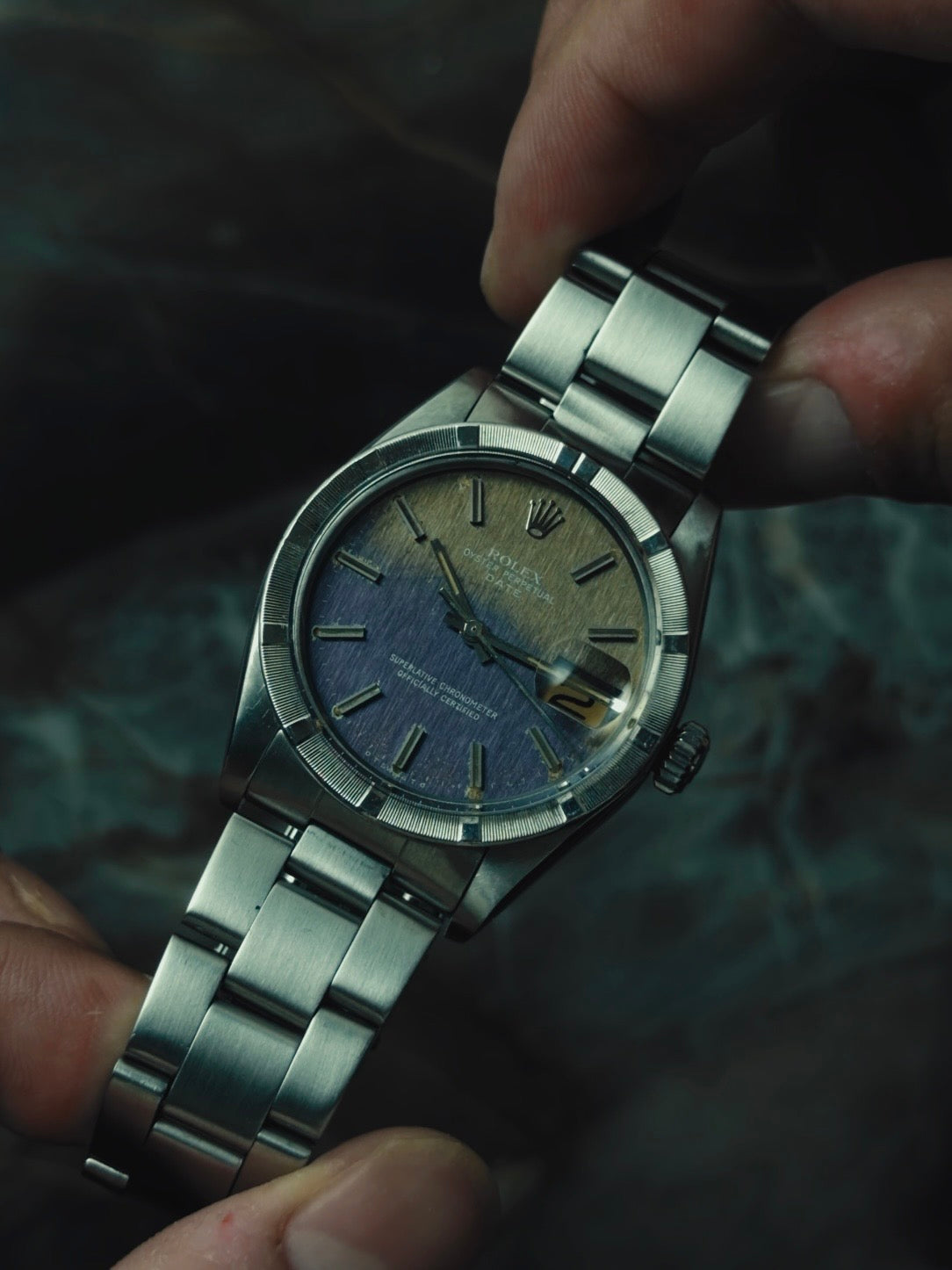ROLEX Oyster Perpetual Date PurpleGrey tropical dial 1978s