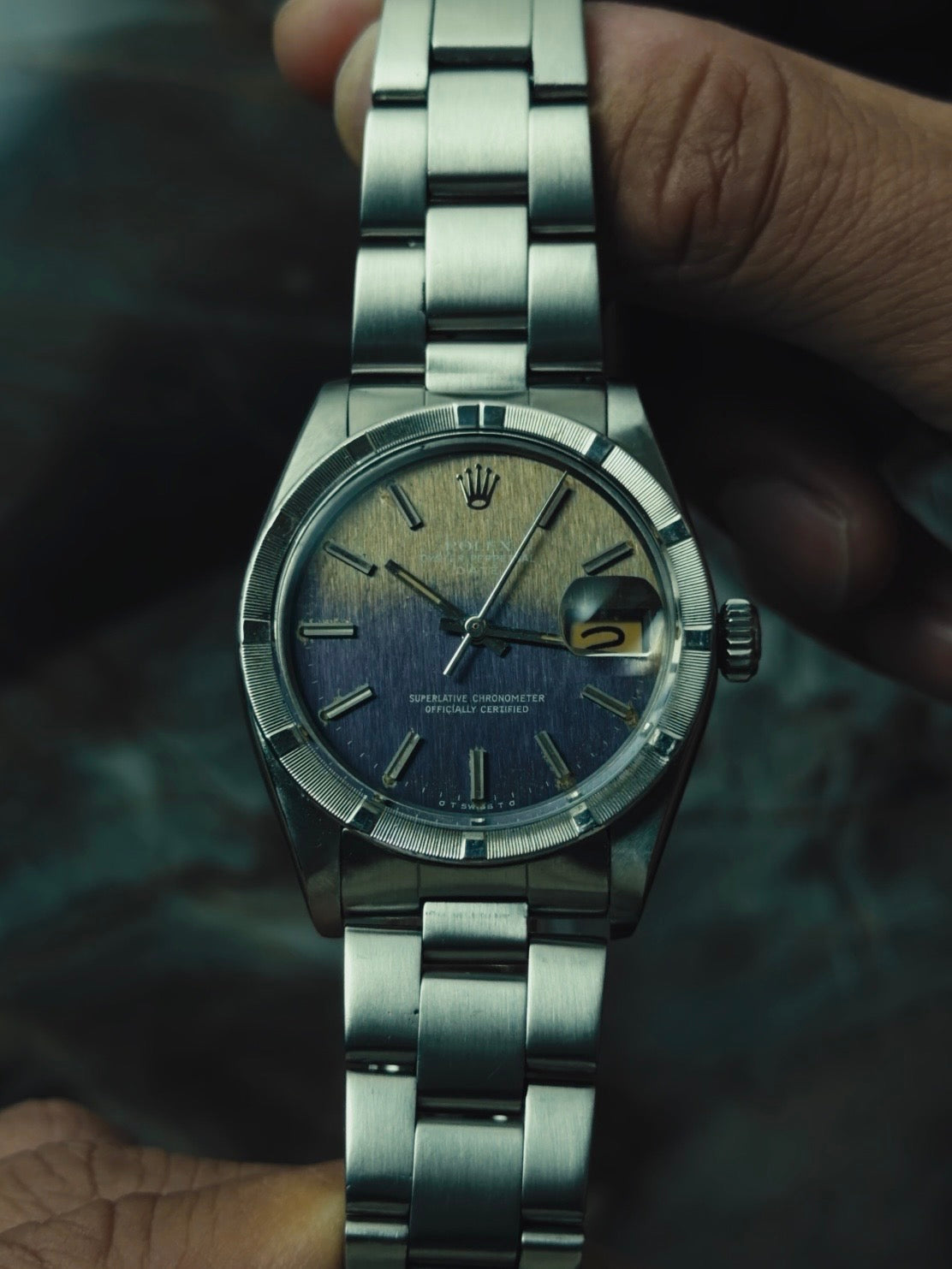 ROLEX Oyster Perpetual Date PurpleGrey tropical dial 1978s