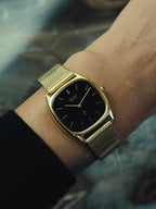 SEIKO Black Dial Gold Tonneau Quartz 1970s
