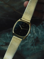 SEIKO Black Dial Gold Tonneau Quartz 1970s