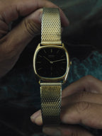 SEIKO Black Dial Gold Tonneau Quartz 1970s