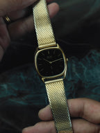 SEIKO Black Dial Gold Tonneau Quartz 1970s
