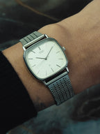 SEIKO Silver Texture Dial Cushion Case Quartz 1980s