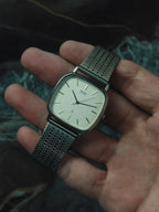 SEIKO Silver Texture Dial Cushion Case Quartz 1980s