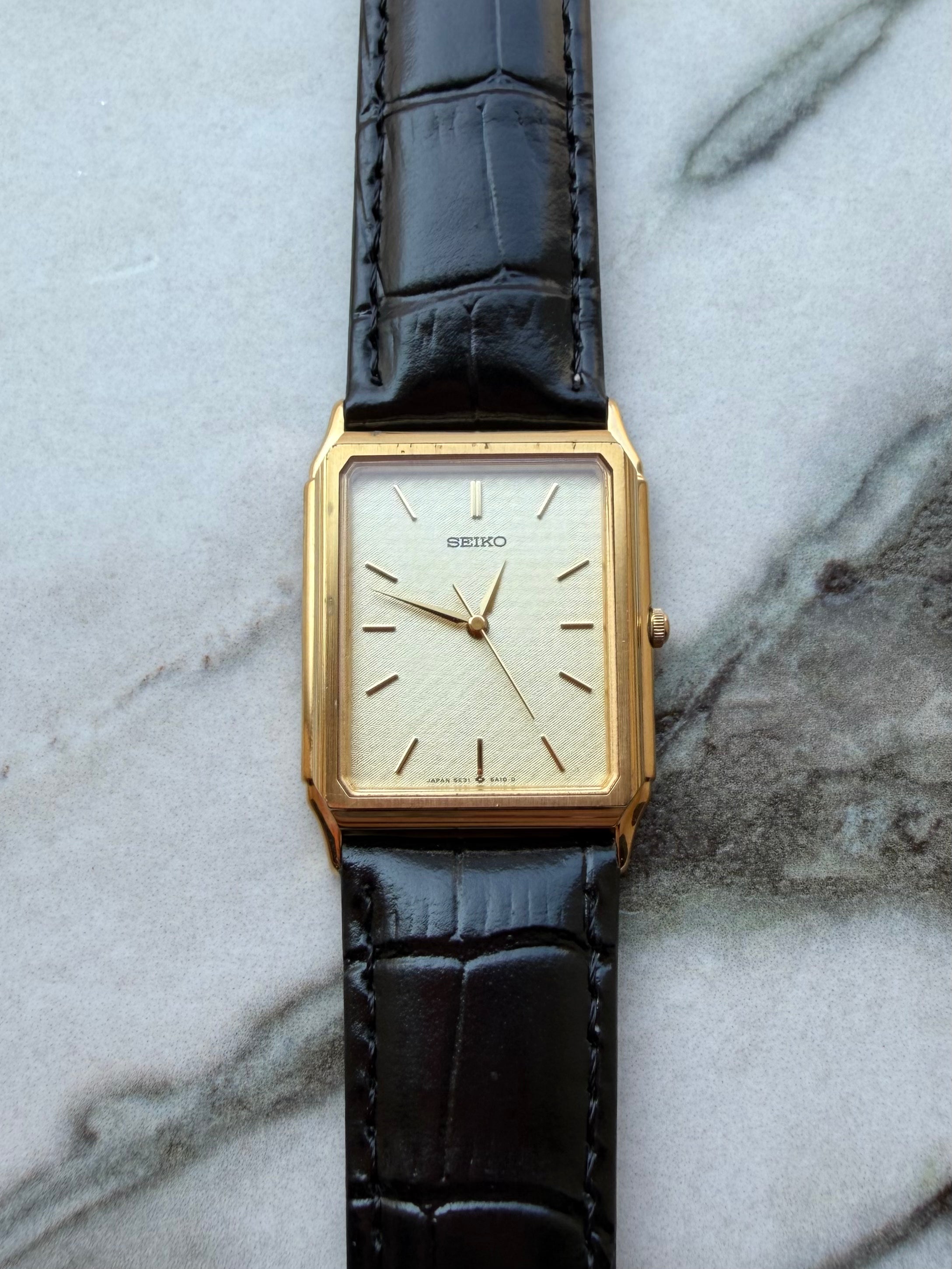 SEIKO Rectangular Gold Texture Dial Quartz 1991